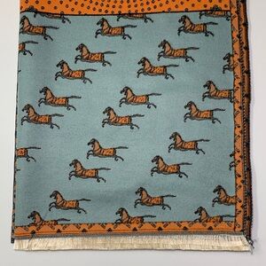 Equestrian Orange and Blue Horse Print Scarf